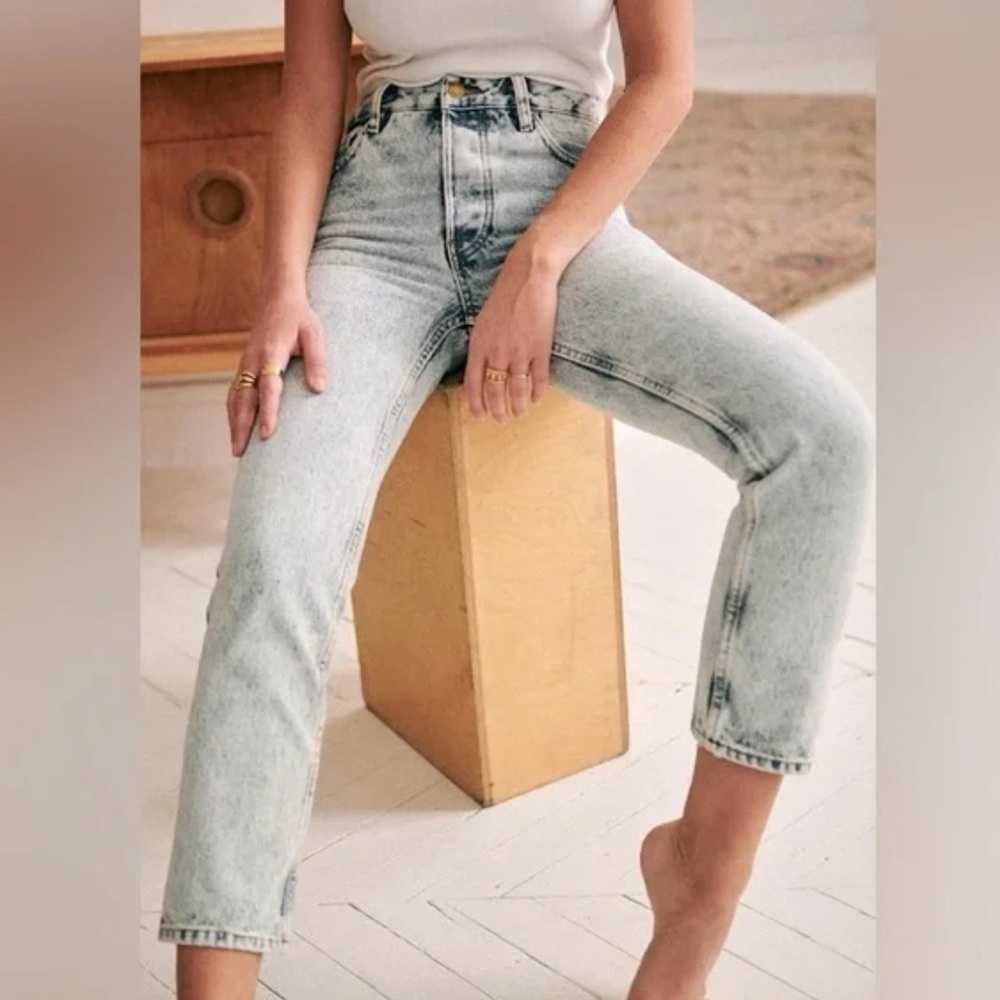 Sezane Brut Sexy Straight Leg Jeans Edge Blue Denim Boho French Women’s Size 26